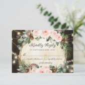 Rustieke betoverde bos blozend bloemen quinceañera RSVP kaartje (Staand voorkant)