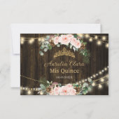 Rustieke betoverde bos blozend bloemen quinceañera RSVP kaartje (Achterkant)