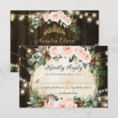 Rustieke betoverde bos blozend bloemen quinceañera RSVP kaartje (Voorkant / Achterkant)