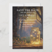 Rustieke Betoverde Bos Metselaars Pot Foto Bruilof Save The Date (Voorkant)
