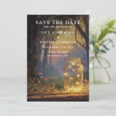 Rustieke Betoverde Bos Metselaars Pot Foto Bruilof Save The Date (Staand voorkant)