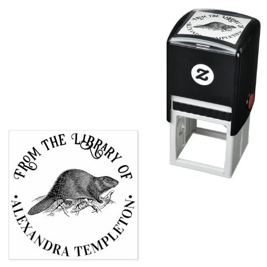 Rustieke Bever #2 Ronde Bibliotheek Boeknaam Zelfinktende Stempel (In situ)