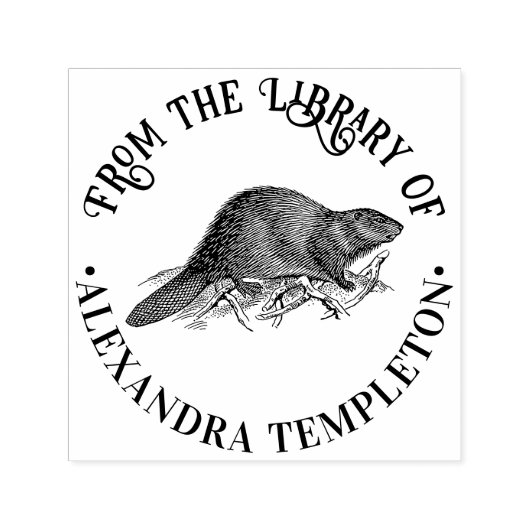 Rustieke Bever #2 Ronde Bibliotheek Boeknaam Zelfinktende Stempel (Design)