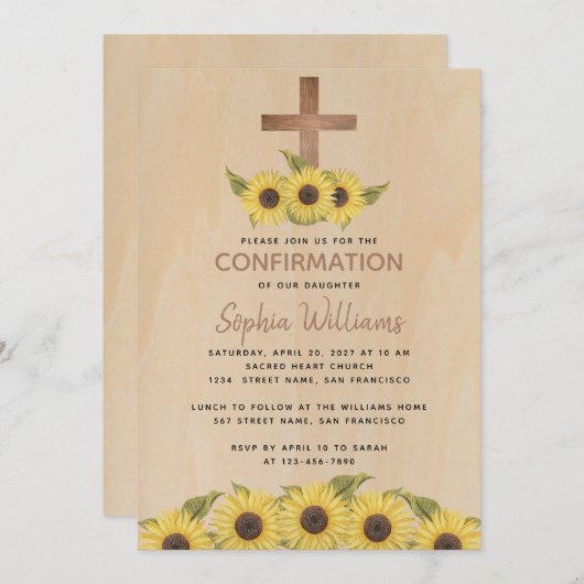 Rustieke Bevestiging Hout Cross Zonnebloemen Kaart (Voorkant / Achterkant)