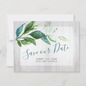 Rustieke Bewaar de Datum Aquarel Hout en Bladeren Save The Date (Voorkant)