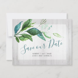 Rustieke Bewaar de Datum Aquarel Hout en Bladeren Save The Date