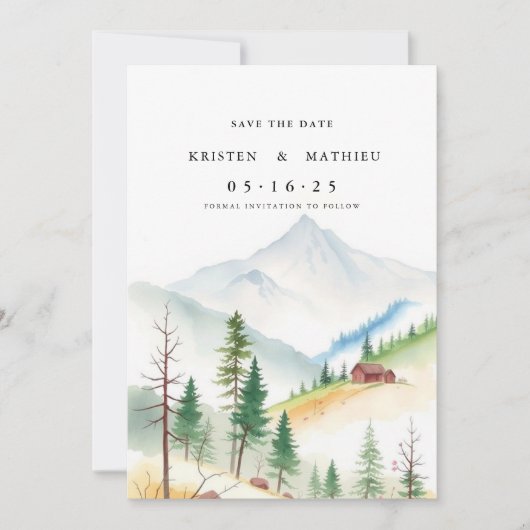 rustieke bewerkbare berg save the date (Voorkant)