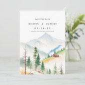 rustieke bewerkbare berg save the date (Staand voorkant)