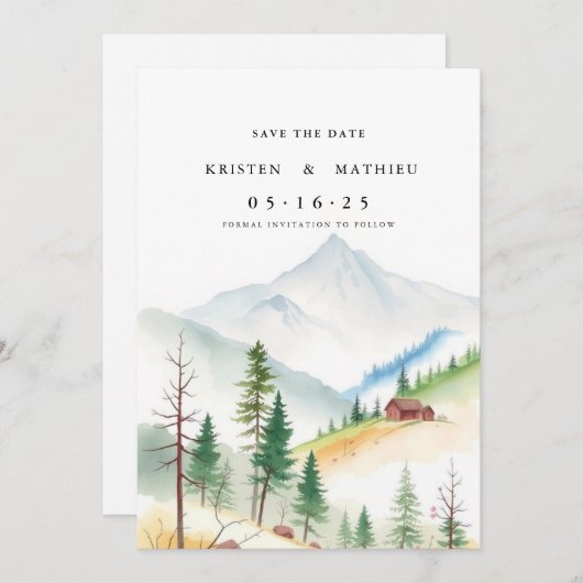 rustieke bewerkbare berg save the date (Voorkant / Achterkant)