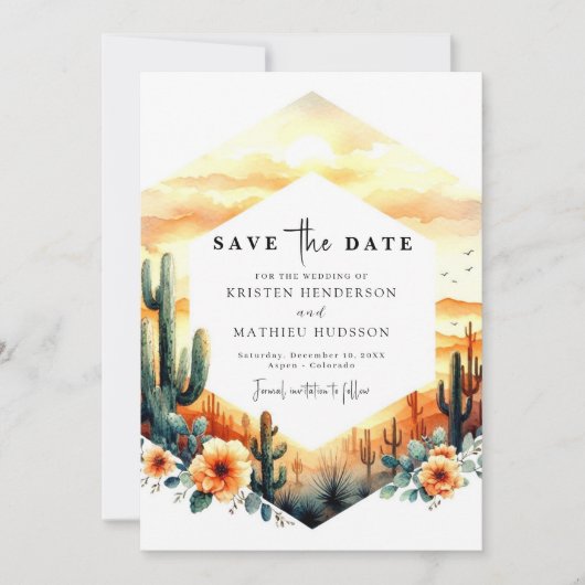 Rustieke bewerkbare cactus bruiloft save the date (Voorkant)