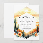 Rustieke bewerkbare cactus bruiloft save the date (Voorkant / Achterkant)