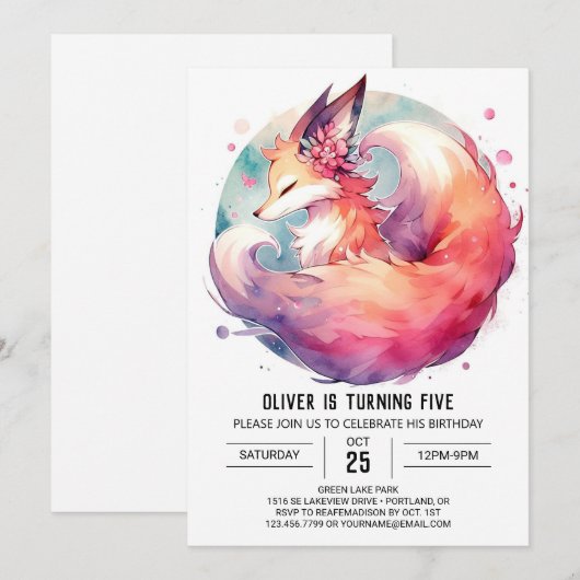 Rustieke bewerkbare Fox Birthday Kaart (Voorkant / Achterkant)