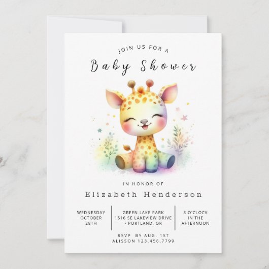 Rustieke bewerkbare Giraffe Baby shower Kaart (Voorkant)