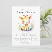 Rustieke bewerkbare Giraffe Baby shower Kaart (Staand voorkant)