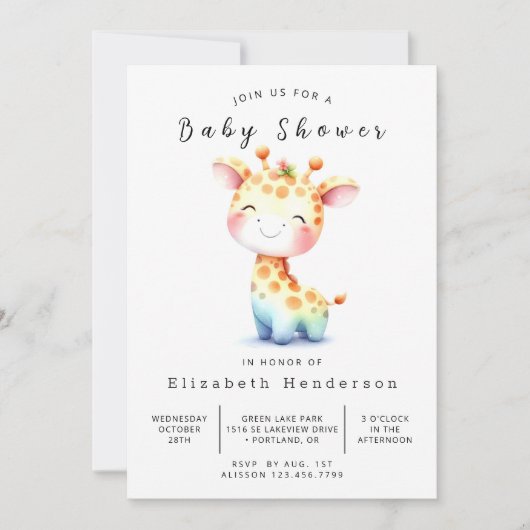 Rustieke bewerkbare Giraffe Baby shower Kaart (Voorkant)