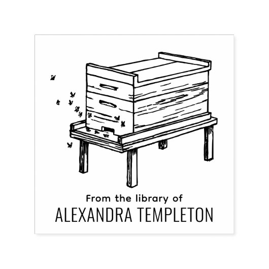 Rustieke Bijenkorf Vliegende Bijen #4 Bibliotheek  Zelfinktende Stempel (Design)