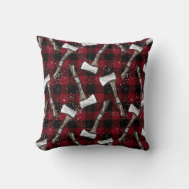 Rustieke bijl van houthakkers op Buffalo Plaid Kussen