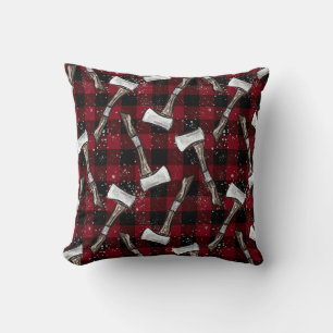 Rustieke bijl van houthakkers op Buffalo Plaid Kussen
