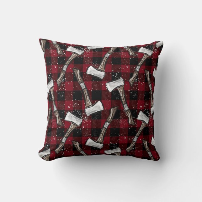 Rustieke bijl van houthakkers op Buffalo Plaid Kussen (Voorkant)