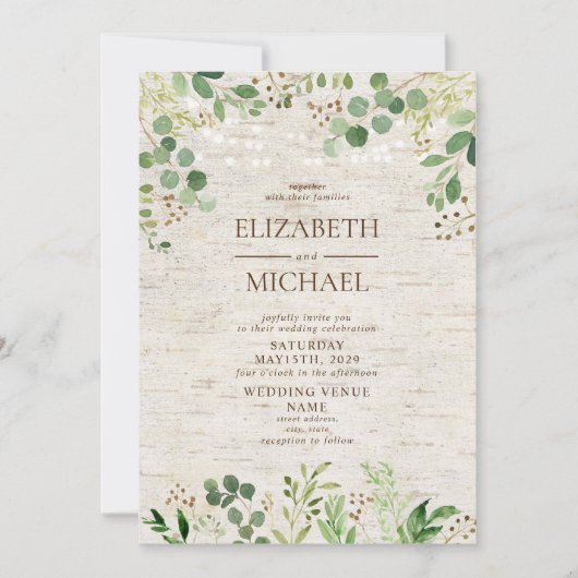 Rustieke Birch Botanicals Forest Outdoor Wedding Kaart (Voorkant)