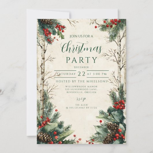 Rustieke Birch Pinecone kerstfeest Kaart (Voorkant)