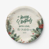 Rustieke Birch Pinecone kerstfeest Papieren Bordje (Voorkant)