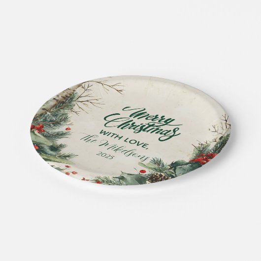 Rustieke Birch Pinecone kerstfeest Papieren Bordje (Gekanteld)