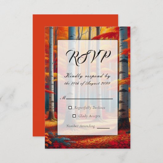 Rustieke Birch Tree Fall Wedding RSVP Kaartje (Voorkant / Achterkant)