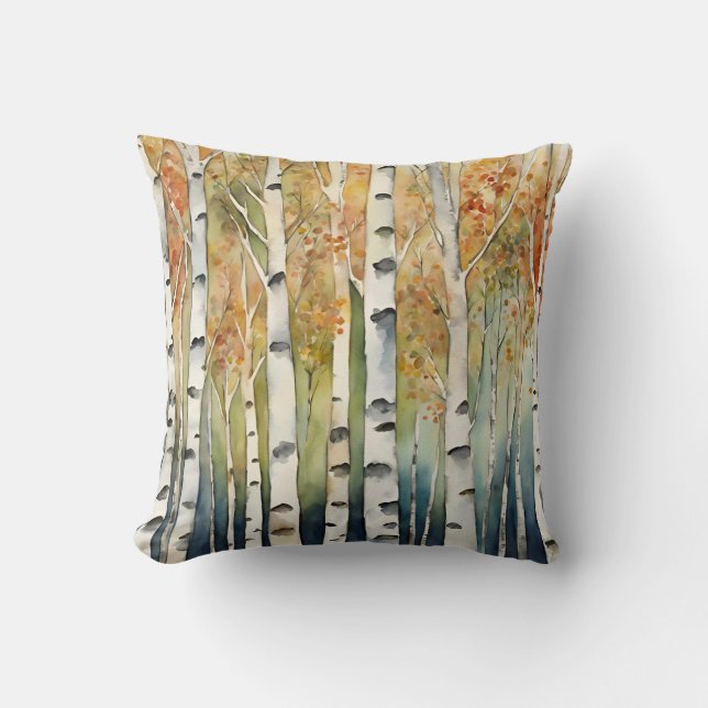 Rustieke Birchwood Trees Fall Kleuren Natuur Decor Kussen (Voorkant)