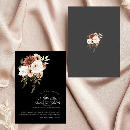 Rustieke Black en Peach Floral bruiloft uitnodigin Kaart