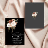 Rustieke Black en Peach Floral bruiloft uitnodigin Kaart