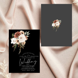 Rustieke Black en Peach Floral bruiloft uitnodigin Kaart