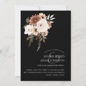 Rustieke Black en Peach Floral bruiloft uitnodigin Kaart (Voorkant)