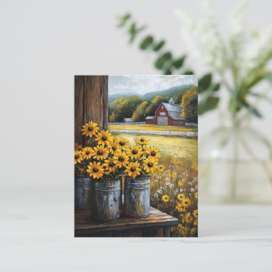 Rustieke Black-Eyed Susan in Canisters Briefkaart (Staand voorkant)