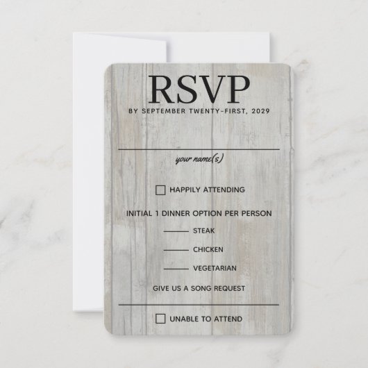 Rustieke Black Forest Voedsel keuzes RSVP Kaartje (Voorkant)