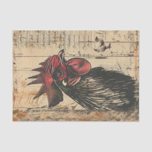 Rustieke Black Rooster Kip Decoupage Tissuepapier (Voorkant)