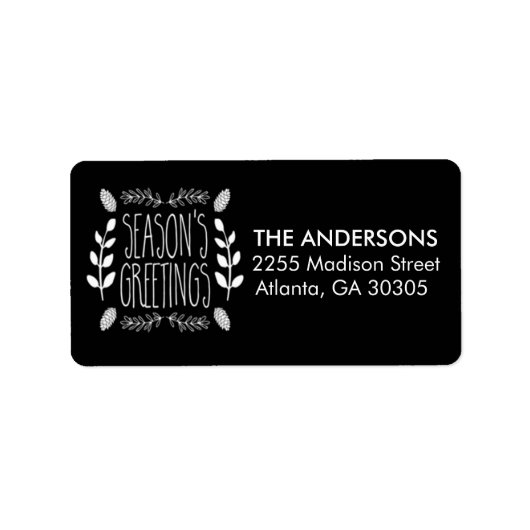 Rustieke Black Season's Groeten Retouradres Etiket (Voorkant)