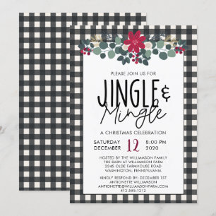 Rustieke Black White Buffalo Plaid Kerstfeest Kaart