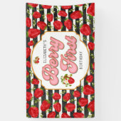 Rustieke Black White Stripes Berry Eerste Verjaard Spandoek (Verticaal)