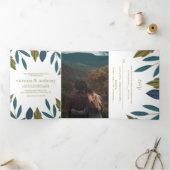 Rustieke Blad Bloemen Bruiloft Suite Drieluik Uitnodiging (Binnen)