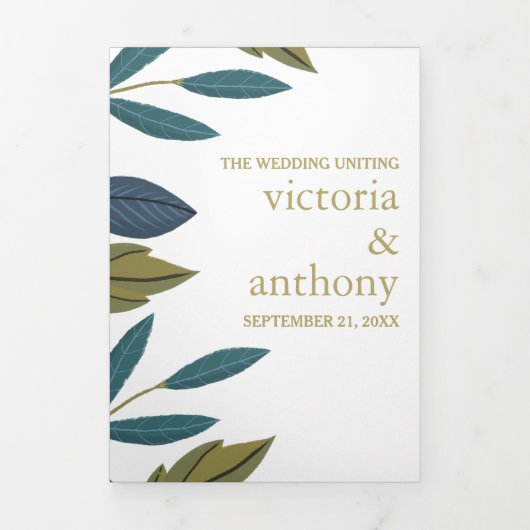 Rustieke Blad Bloemen Bruiloft Suite Drieluik Uitnodiging (Cover)