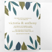 Rustieke Blad Bloemen Bruiloft Suite Drieluik Uitnodiging (Binnenzijde eerst)