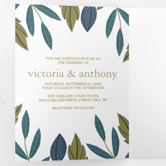 Rustieke Blad Bloemen Bruiloft Suite Drieluik Uitnodiging (Binnenzijde eerst)