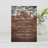 Rustieke blad slingerlichten hout Save The Date (Staand voorkant)