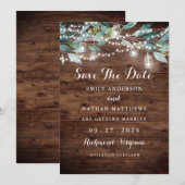 Rustieke blad slingerlichten hout Save The Date (Voorkant / Achterkant)