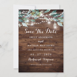 Rustieke blad slingerlichten hout Save The Date