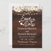 Rustieke blad slingerlichten hout Save The Date Kaart (Voorkant)