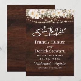 Rustieke blad slingerlichten hout Save The Date Kaart