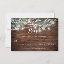 Rustieke blad slingerlichten houten bruiloft RSVP