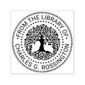 Rustieke Bladboom met Roots NT Library Boeknaam Zelfinktende Stempel (Design)